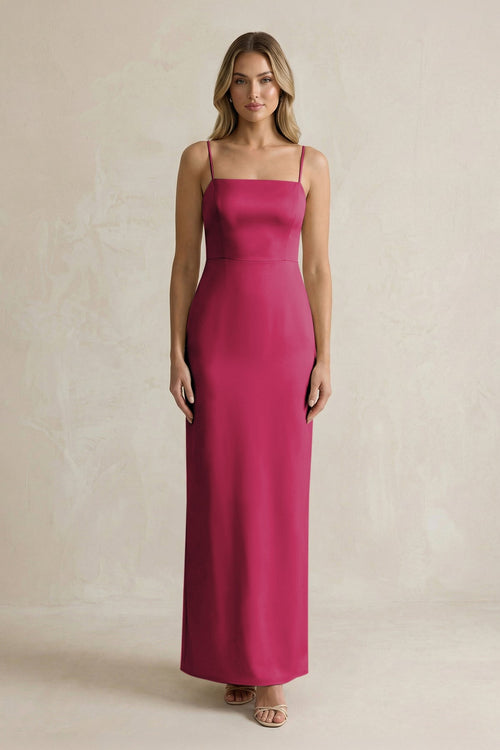 Sheath Spaghetti Straps Satin Bridesmaid Dress in Berry - KISS BRIDAL Bridesmaid Dresses