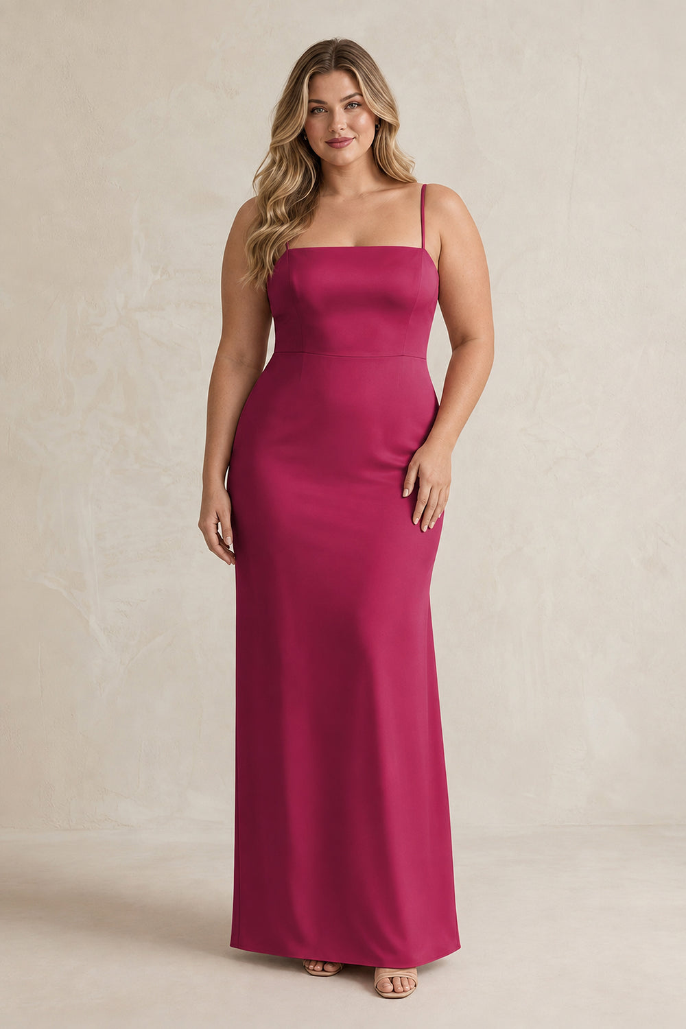 Sheath Spaghetti Straps Satin Bridesmaid Dress in Berry