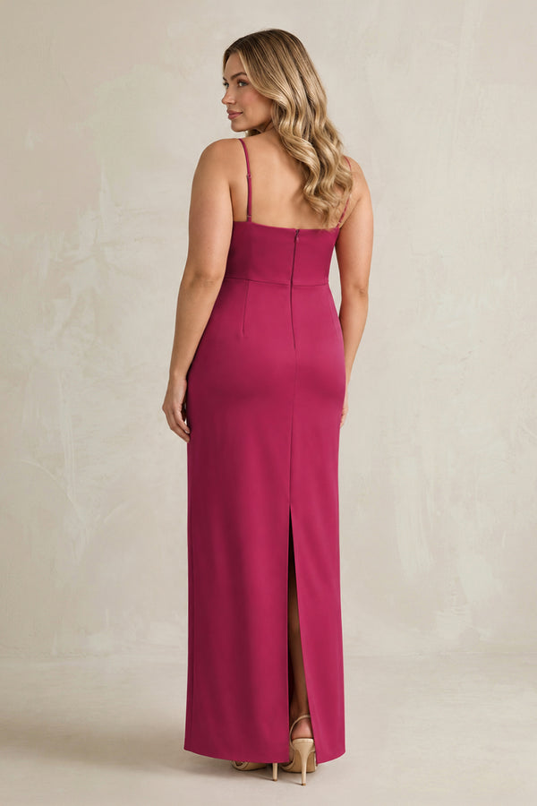 Sheath Spaghetti Straps Satin Bridesmaid Dress in Berry [sizeplus] | KISSBRIDAL
