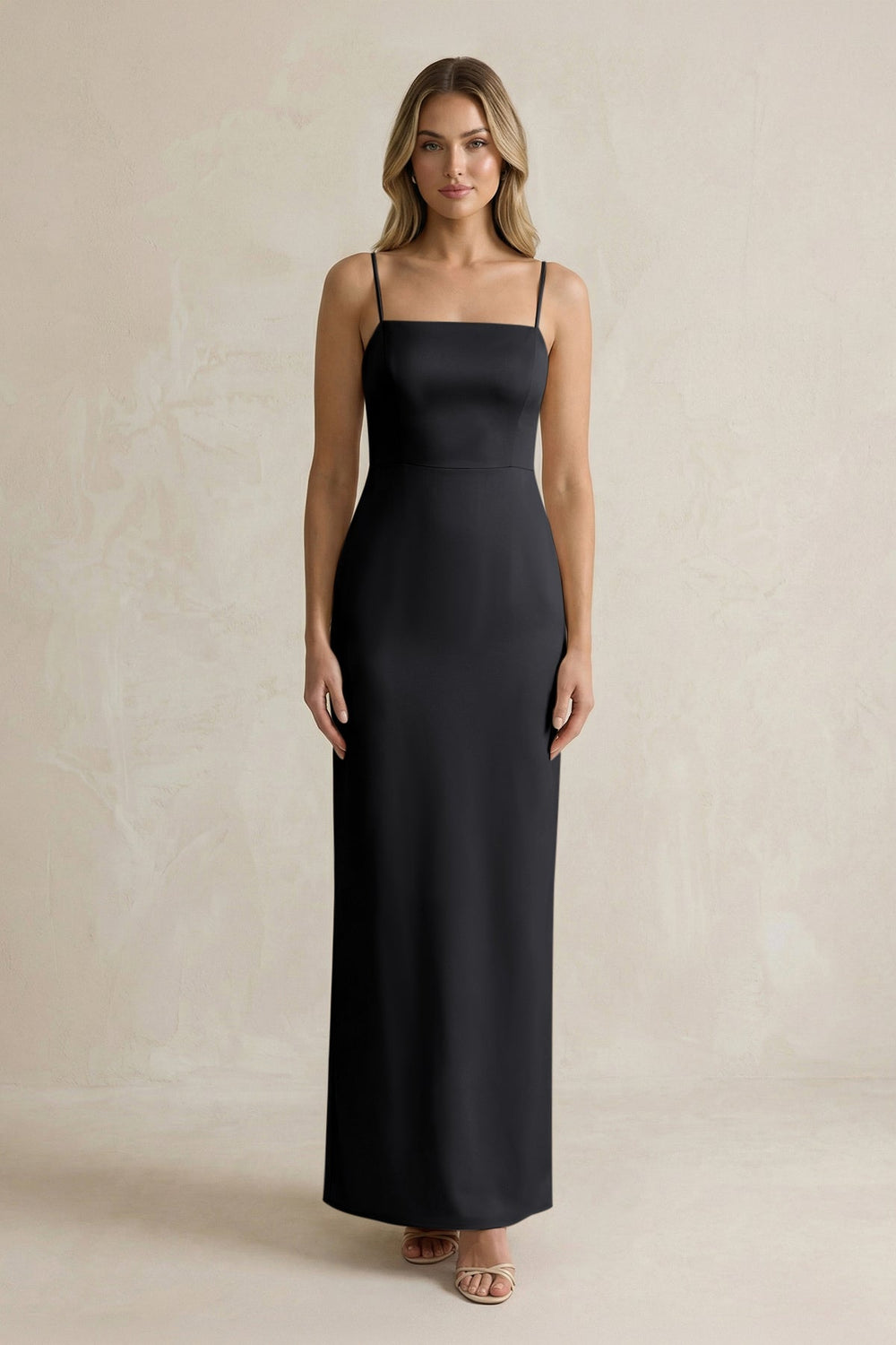 Sheath Spaghetti Straps Satin Bridesmaid Dress in Black - KISS BRIDAL Bridesmaid Dresses