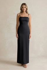 Sheath Spaghetti Straps Satin Bridesmaid Dress in Black - KISS BRIDAL Bridesmaid Dresses
