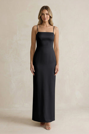 Sheath Spaghetti Straps Satin Bridesmaid Dress in Black - KISS BRIDAL Bridesmaid Dresses