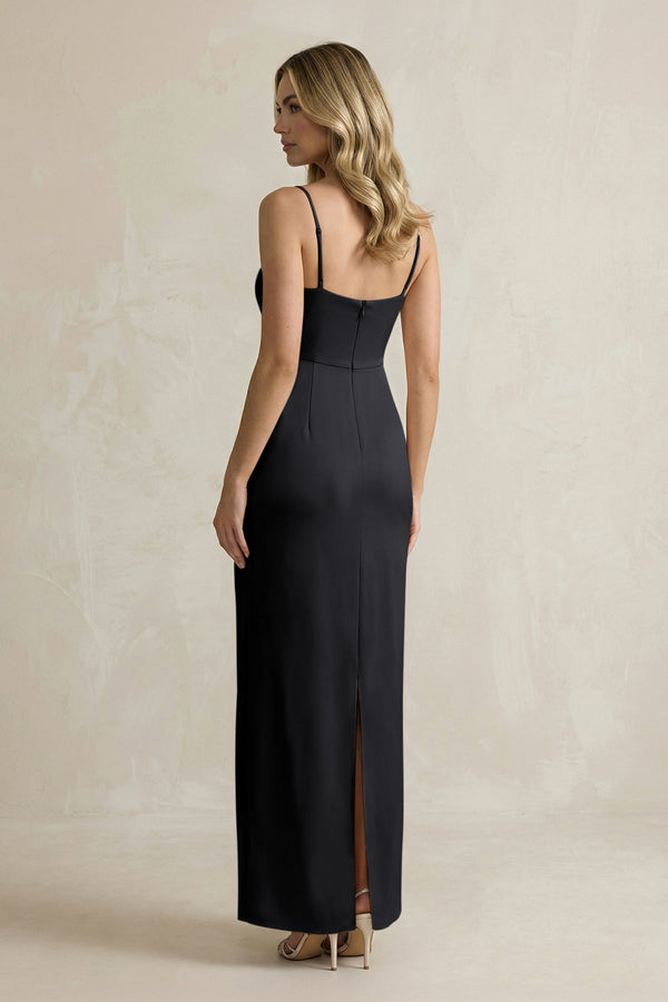 Sheath Spaghetti Straps Satin Bridesmaid Dress in Black - KISS BRIDAL Bridesmaid Dresses