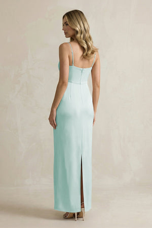 Sheath Spaghetti Straps Satin Bridesmaid Dress in Bleached Aqua - KISS BRIDAL Bridesmaid Dresses