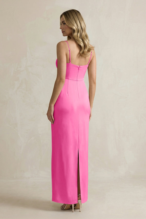 Sheath Spaghetti Straps Satin Bridesmaid Dress in Bon Bon Pink - KISS BRIDAL Bridesmaid Dresses