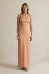 Sheath Spaghetti Straps Satin Bridesmaid Dress in Bronzer - KISS BRIDAL Bridesmaid Dresses