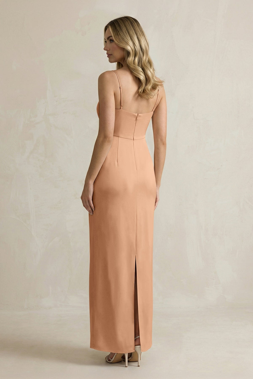Sheath Spaghetti Straps Satin Bridesmaid Dress in Bronzer - SHE IS ME Bridesmaid Dresses
