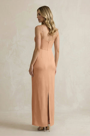 Sheath Spaghetti Straps Satin Bridesmaid Dress in Bronzer - KISS BRIDAL Bridesmaid Dresses