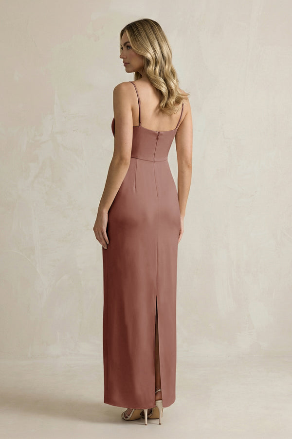 Sheath Spaghetti Straps Satin Bridesmaid Dress in Brown - KISS BRIDAL Bridesmaid Dresses
