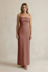 Sheath Spaghetti Straps Satin Bridesmaid Dress in Brown - KISS BRIDAL Bridesmaid Dresses