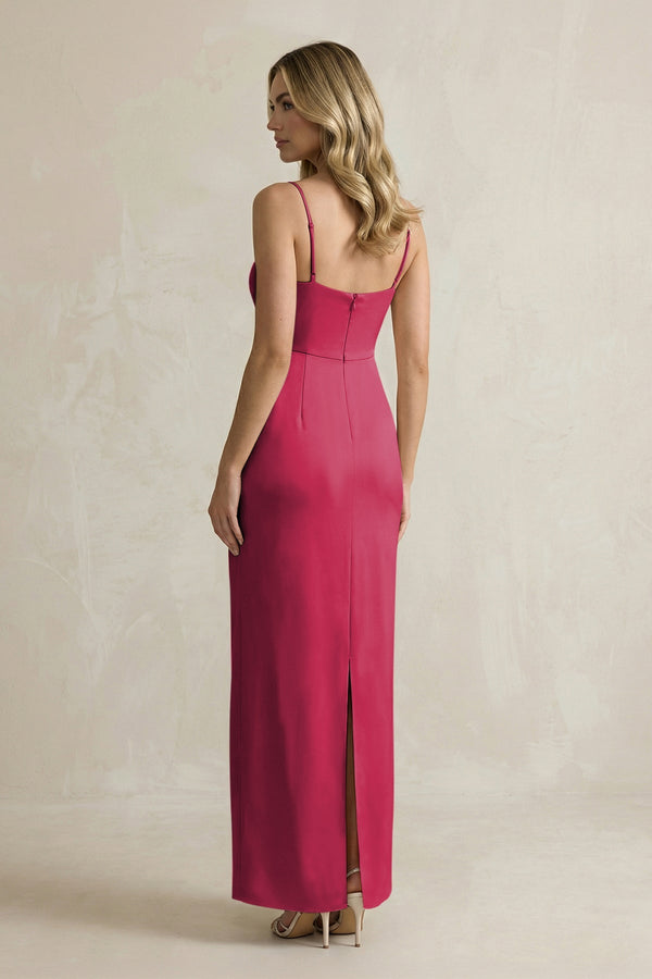 Sheath Spaghetti Straps Satin Bridesmaid Dress in Burgundy - KISS BRIDAL Bridesmaid Dresses