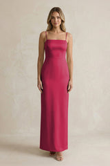 Sheath Spaghetti Straps Satin Bridesmaid Dress in Burgundy - KISS BRIDAL Bridesmaid Dresses