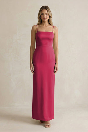 Sheath Spaghetti Straps Satin Bridesmaid Dress in Burgundy - KISS BRIDAL Bridesmaid Dresses