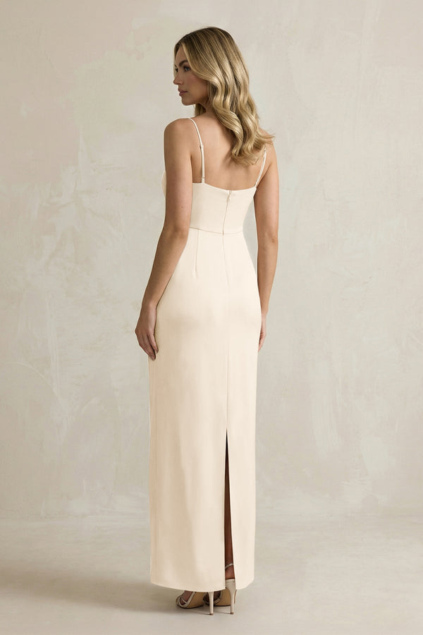 Sheath Spaghetti Straps Satin Bridesmaid Dress in Buttercream - KISS BRIDAL Bridesmaid Dresses