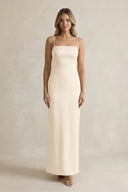 Sheath Spaghetti Straps Satin Bridesmaid Dress in Buttercream - KISS BRIDAL Bridesmaid Dresses