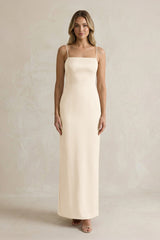 Sheath Spaghetti Straps Satin Bridesmaid Dress in Buttercream - KISS BRIDAL Bridesmaid Dresses