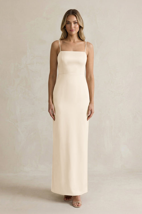 Sheath Spaghetti Straps Satin Bridesmaid Dress in Buttercream - KISS BRIDAL Bridesmaid Dresses