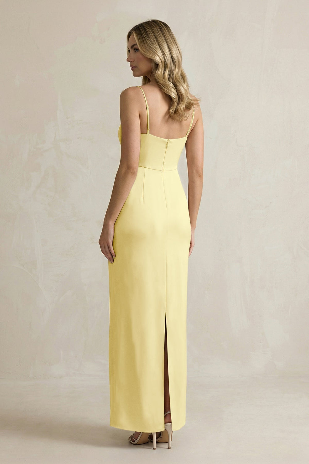Sheath Spaghetti Straps Satin Bridesmaid Dress in Buttercup - KISS BRIDAL Bridesmaid Dresses