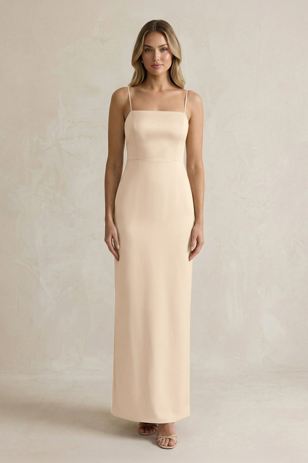 Sheath Spaghetti Straps Satin Bridesmaid Dress in Champagne - KISS BRIDAL Bridesmaid Dresses