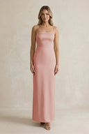 Sheath Spaghetti Straps Satin Bridesmaid Dress in Champagne Rose - KISS BRIDAL Bridesmaid Dresses