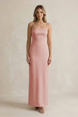 Sheath Spaghetti Straps Satin Bridesmaid Dress in Champagne Rose - KISS BRIDAL Bridesmaid Dresses