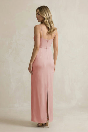 Sheath Spaghetti Straps Satin Bridesmaid Dress in Champagne Rose - KISS BRIDAL Bridesmaid Dresses