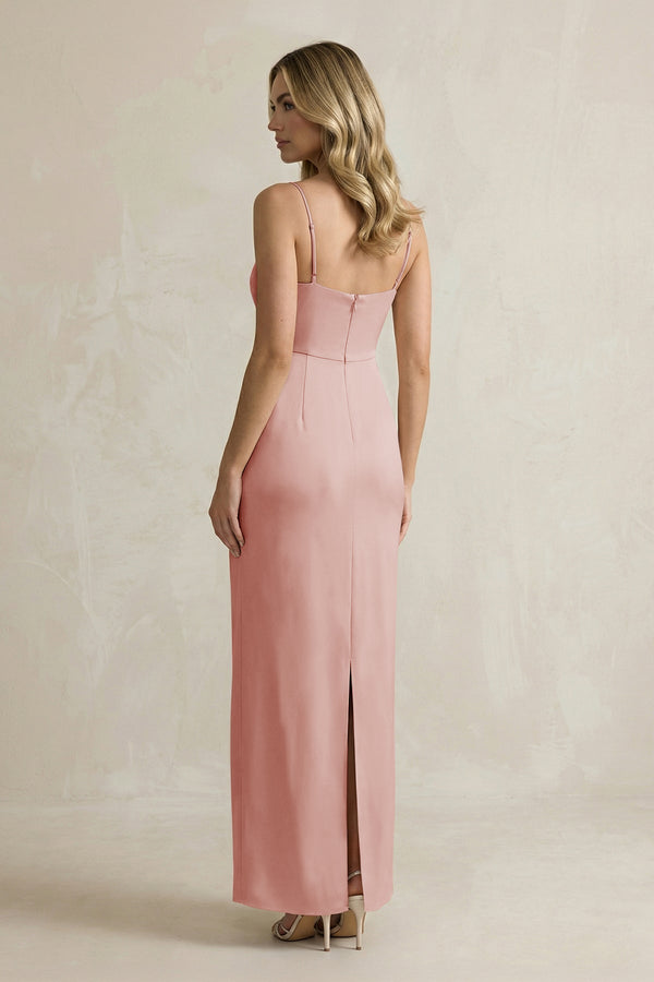 Sheath Spaghetti Straps Satin Bridesmaid Dress in Champagne Rose - KISS BRIDAL Bridesmaid Dresses