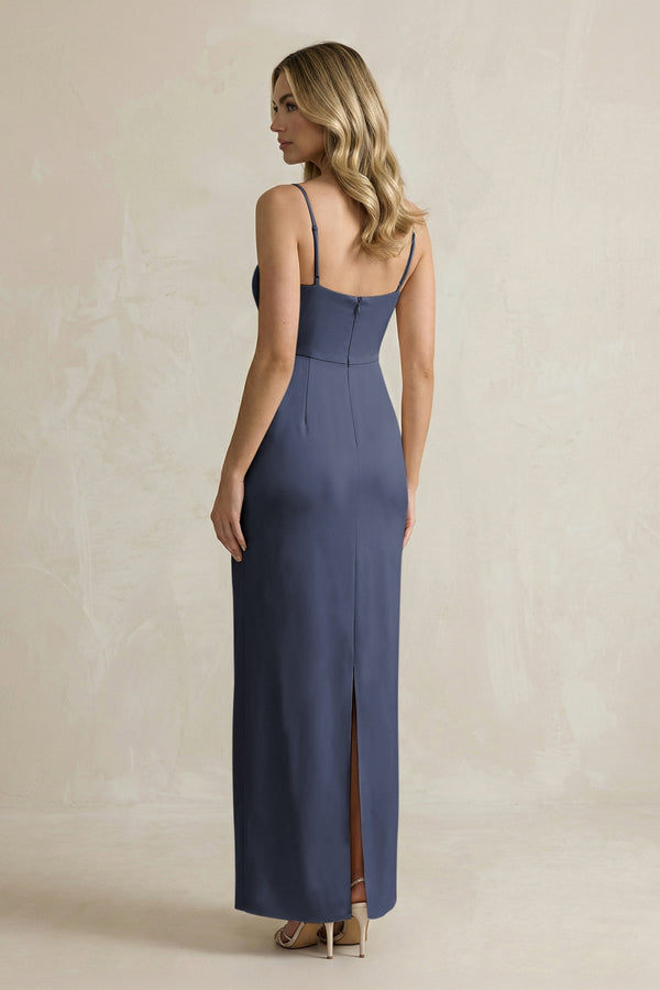 Sheath Spaghetti Straps Satin Bridesmaid Dress in Dark Navy - KISS BRIDAL Bridesmaid Dresses