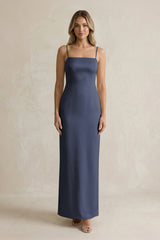 Sheath Spaghetti Straps Satin Bridesmaid Dress in Dark Navy - KISS BRIDAL Bridesmaid Dresses