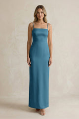 Sheath Spaghetti Straps Satin Bridesmaid Dress in Dark Teal - KISS BRIDAL Bridesmaid Dresses