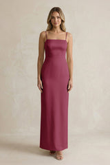 Sheath Spaghetti Straps Satin Bridesmaid Dress in Desert Rose - KISS BRIDAL Bridesmaid Dresses
