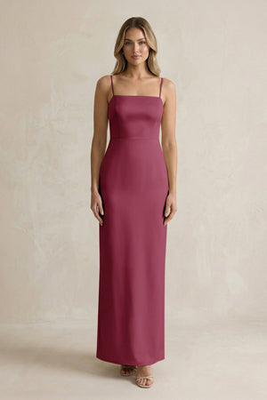 Sheath Spaghetti Straps Satin Bridesmaid Dress in Desert Rose - KISS BRIDAL Bridesmaid Dresses