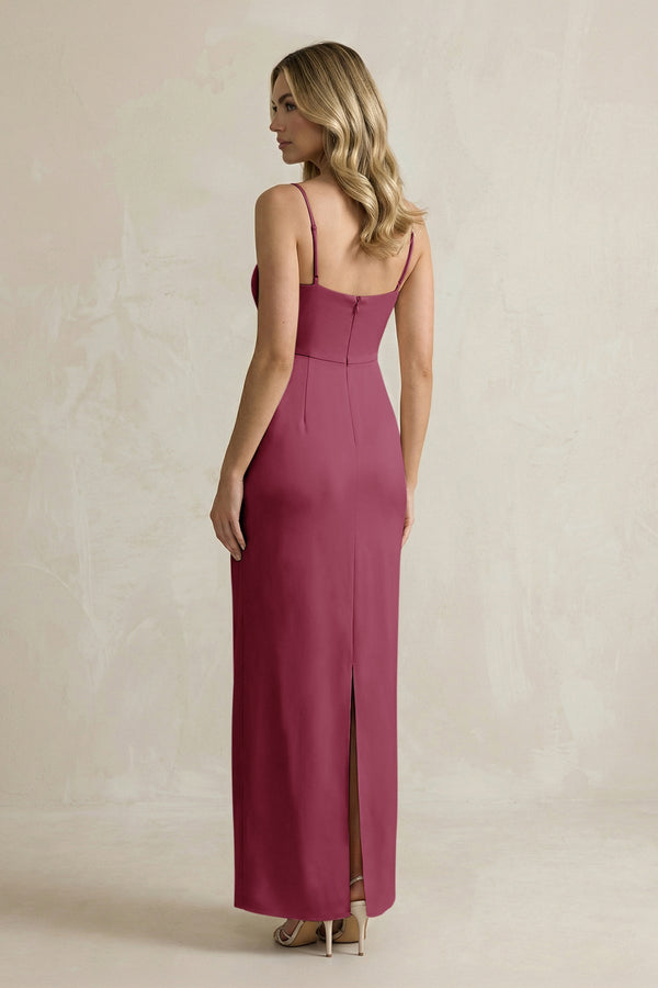 Sheath Spaghetti Straps Satin Bridesmaid Dress in Desert Rose - KISS BRIDAL Bridesmaid Dresses