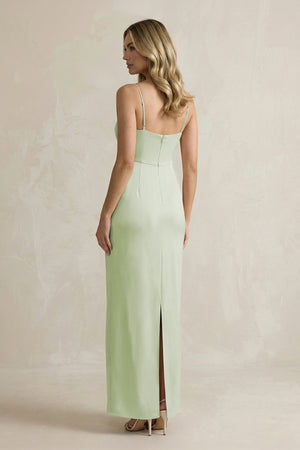 Sheath Spaghetti Straps Satin Bridesmaid Dress in Dusty Sage - KISS BRIDAL Bridesmaid Dresses