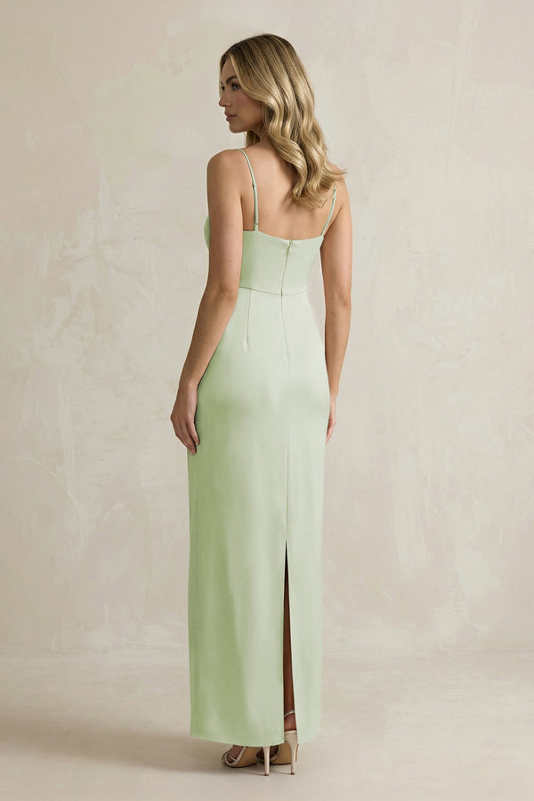 Sheath Spaghetti Straps Satin Bridesmaid Dress in Dusty Sage - KISS BRIDAL Bridesmaid Dresses