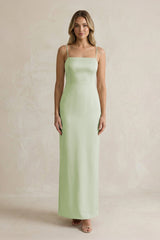 Sheath Spaghetti Straps Satin Bridesmaid Dress in Dusty Sage - KISS BRIDAL Bridesmaid Dresses