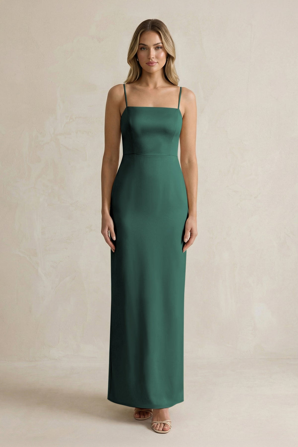 Sheath Spaghetti Straps Satin Bridesmaid Dress in Emerald - KISS BRIDAL Bridesmaid Dresses