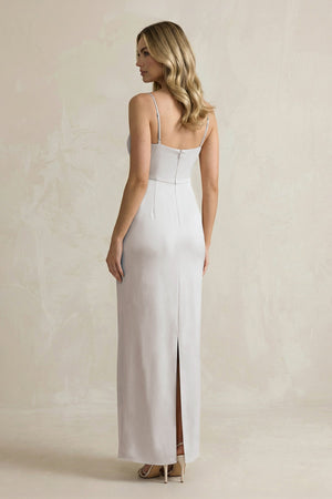 Sheath Spaghetti Straps Satin Bridesmaid Dress in Frost - KISS BRIDAL Bridesmaid Dresses
