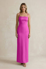 Sheath Spaghetti Straps Satin Bridesmaid Dress in Fuchsia - KISS BRIDAL Bridesmaid Dresses