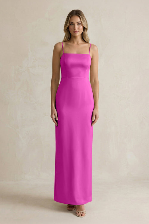 Sheath Spaghetti Straps Satin Bridesmaid Dress in Fuchsia - KISS BRIDAL Bridesmaid Dresses