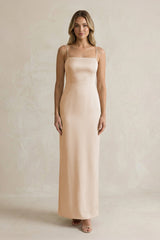 Sheath Spaghetti Straps Satin Bridesmaid Dress in Golden Champagne - KISS BRIDAL Bridesmaid Dresses