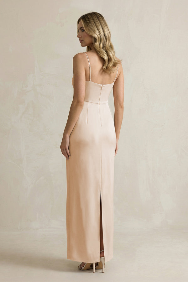 Sheath Spaghetti Straps Satin Bridesmaid Dress in Golden Champagne - KISS BRIDAL Bridesmaid Dresses