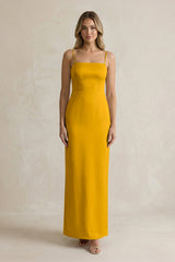 Sheath Spaghetti Straps Satin Bridesmaid Dress in Marigold - KISS BRIDAL Bridesmaid Dresses