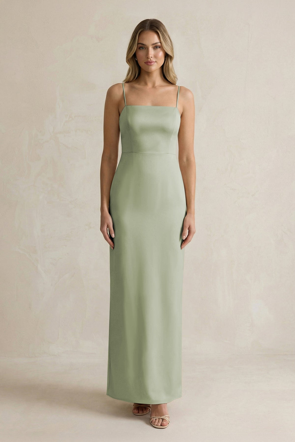 Sheath Spaghetti Straps Satin Bridesmaid Dress in Matcha - KISS BRIDAL Bridesmaid Dresses