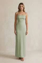 Sheath Spaghetti Straps Satin Bridesmaid Dress in Matcha - KISS BRIDAL Bridesmaid Dresses