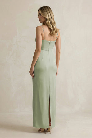 Sheath Spaghetti Straps Satin Bridesmaid Dress in Matcha - KISS BRIDAL Bridesmaid Dresses