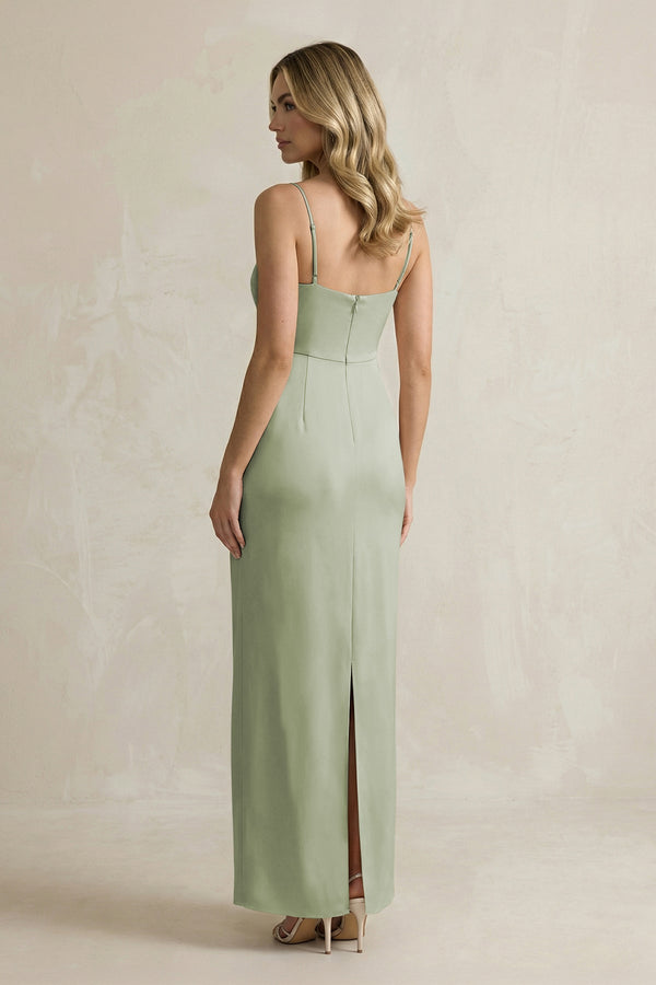 Sheath Spaghetti Straps Satin Bridesmaid Dress in Matcha - KISS BRIDAL Bridesmaid Dresses
