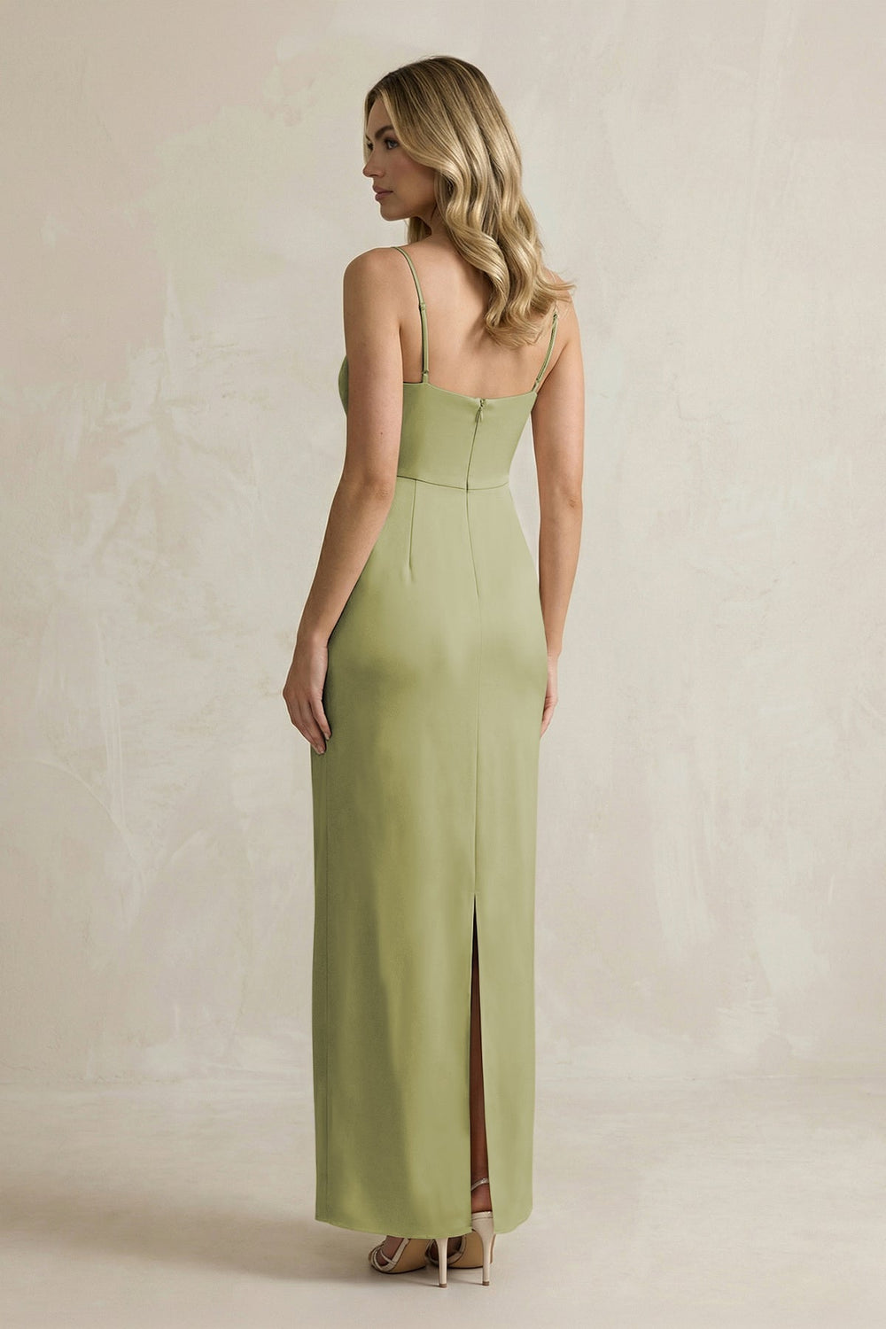 Sheath Spaghetti Straps Satin Bridesmaid Dress in Moss Green - KISS BRIDAL Bridesmaid Dresses