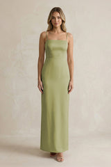Sheath Spaghetti Straps Satin Bridesmaid Dress in Moss Green - KISS BRIDAL Bridesmaid Dresses