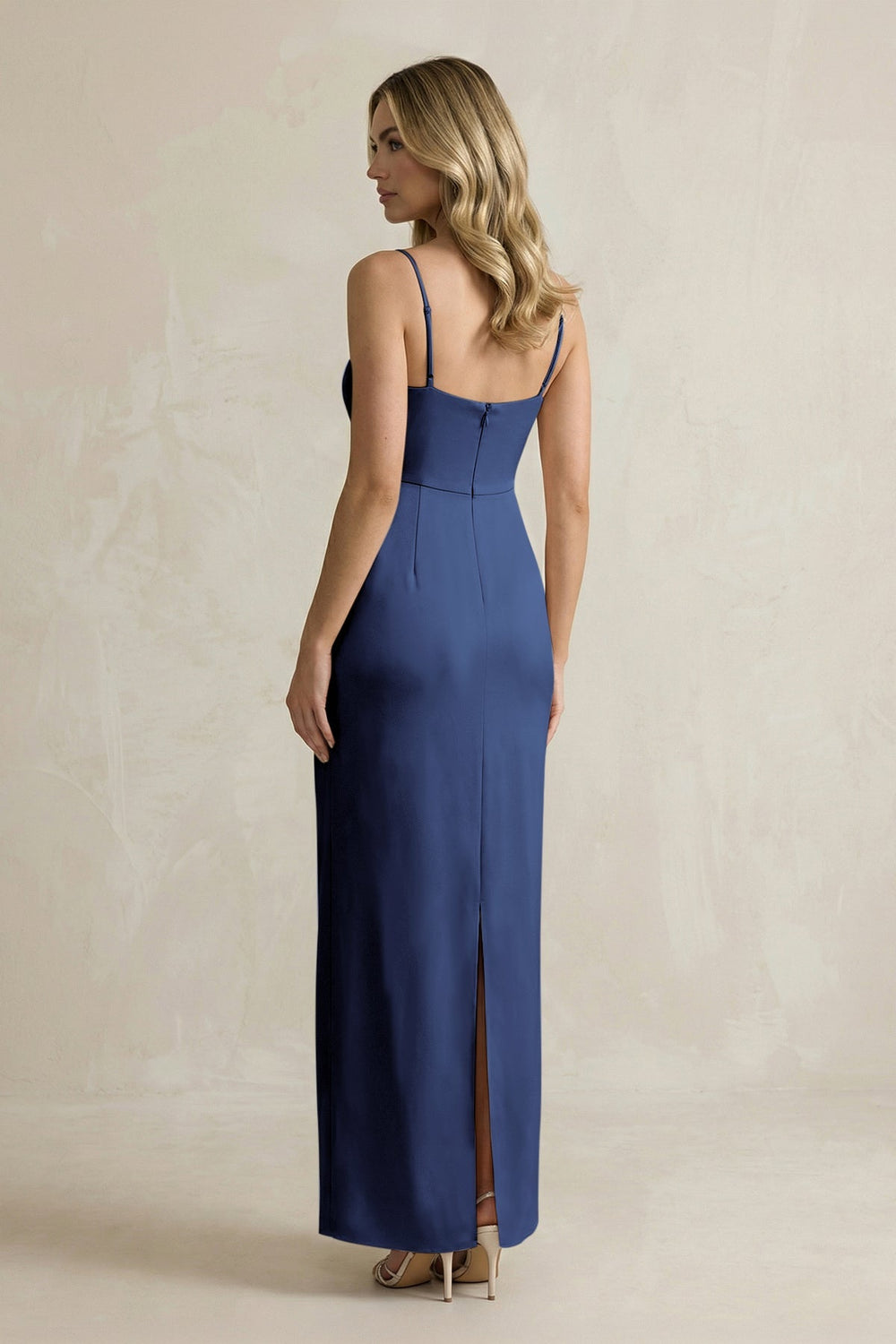 Sheath Spaghetti Straps Satin Bridesmaid Dress in Navy - KISS BRIDAL Bridesmaid Dresses